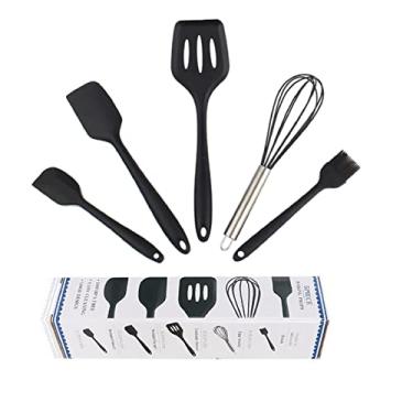 Imagem de Kit De Utensílios De Cozinha De Silicone De 5 Peças - Seguro E Macio, Não Machuque O Pote (Preto)-Kit-5-Preto Preto