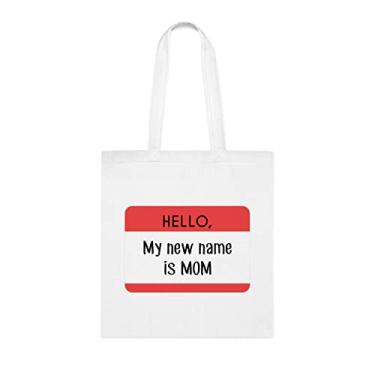 Imagem de Sacola Hello My New Name Is Mom, para mãe, bolsa de ombro para mãe, bolsas reutilizáveis para mamães, presente para mães da filha favorita, filho e filhos, Branco