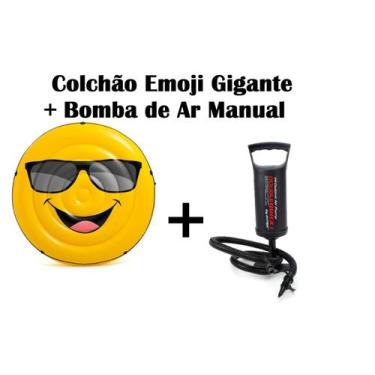 Imagem de Kit Colchão Piscina Emoji De Óculos+ Bomba De Ar Manual - Intex