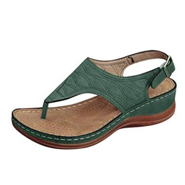 Imagem de Sandálias de moda com clipe de dedo do pé bordado verão onda sandálias femininas sapatos femininos sandálias de salto, Verde, 8.5
