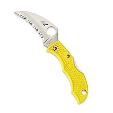 Imagem de Spyderco Faca dobrável leve Ladybug 3 Salt com 4,8 cm de lâmina Hawkbill H-1 resistente à corrosão e cabo amarelo FRN durável Hi-Viz - SpyderEdge - LYLS3HB