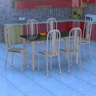 Imagem de Conjunto De Mesa Com 6 Cadeiras Granada Prata E Preto Listrado Gr - Fa