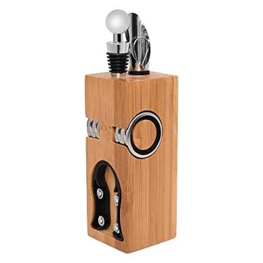 Imagem de Mimo Style Jogo Para Vinho Com 6 Pçs e Suporte de Bambu, Inclui Saca-Rolhas, 2 Anéis Salva Gotas, Cortador de Lacre, Tampa e Bico Dosador, Produzidos em Inox, Material Neutro e Inodoro