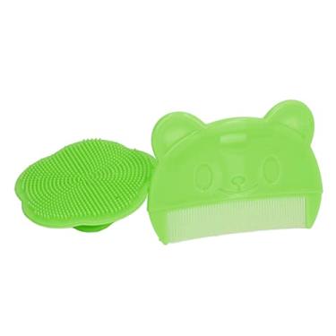 Imagem de Escova de couro cabeludo para bebê, escova de berço, 2 peças de escova de banho de bebê de silicone macio escova escova de cabeça de bebê, pente curvo esfoliante e massageador, ferramenta de banho de couro cabeludo para recém-nascidos para cuidados com o cabelo e o corpo das crianças (verde)