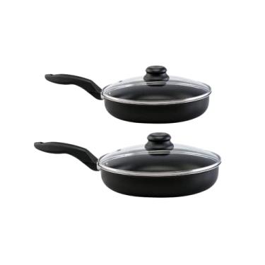Imagem de Jogo de Frigideiras 2 peças AntiAderente Preta com Tampa 20 e 24cm Não Gruda Onix Kit Conjunto