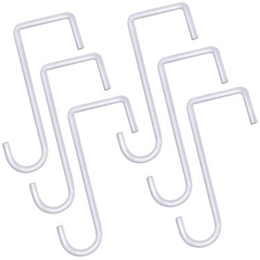 Imagem de ESFUN Pacote com 6 ganchos de cerca de vinil de 5 x 15 cm, ganchos de aço revestidos com pó branco, cabides de aço que se encaixam facilmente para luzes suspensas internas e externas, plantas e plantadores, alimentador de pássaros, equipamento de piscina