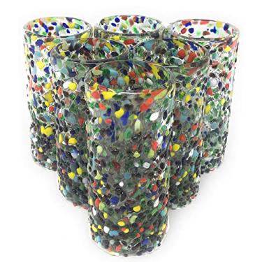 Imagem de Dos Sueños Copos de tequila mexicana soprados à mão – Conjunto de 6 copos de tequila com design de confete (59 ml cada)