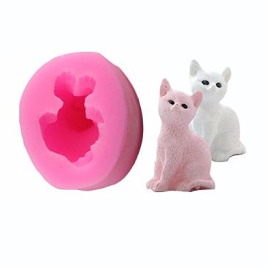 Imagem de MoldFun Molde de vela de gatinho 3D tamanho pequeno para fondant, mini sabão, argila de polímero, cera, giz de cera