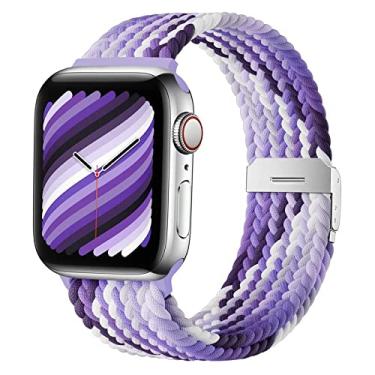 Imagem de WFEAGL Pulseira trançada Loop em nylon elástico compatível com Apple Watch 38mm 40mm 41mm 42mm 44mm 45mm e Ultra 49mm, pulseira de elástico para Apple Watch Séries SE/8/7/6/5/4/3 (Relógio não incluso)- Uva Violet