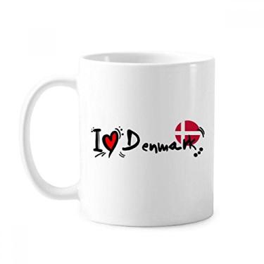 Imagem de I Love Denmark Word Flag Love Heart Illustration Mug Cerâmica Coffee Porcelain Cup Tableware