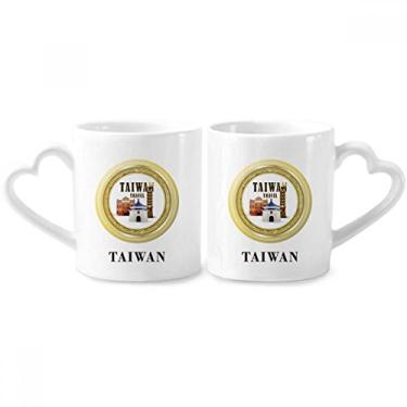 Imagem de Logotipo Taiwan Atrations Building Couple Porcelain Mug Set Ceramic Lover Cup Heart Handle