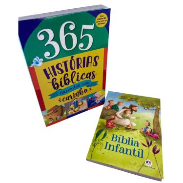 Imagem de Kit Combo com 2 Livros Bíblicos 1 365 historias bíblicas e 1 Bíblia Infantil Ilustrada Brochura