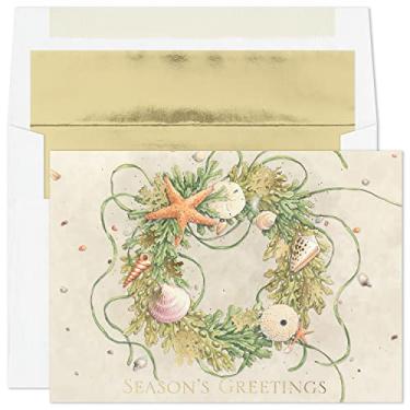 Imagem de Masterpiece Studios Coleção Warmest Wishes Holiday 16 envelopes forrados com papel alumínio, coroa de flores verdes da praia, 14,2 x 19,8 cm
