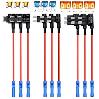 Imagem de 3 tipos de adaptador de torneira de fusível para adicionar um circuito com mini lâmina padrão e suporte de fusível de perfil baixo para carros, caminhões, barcos (pacote com 9)