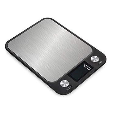 Imagem de balança de cozinha digital, balança de cozinha eletrônica balança de pesagem de alimentos balança digital resistente a impressões digitais, plataforma de aço inoxidável, função de tara, display LCD
