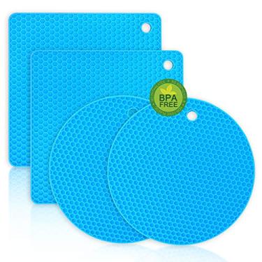 Imagem de Tapetes de silicone Walfos – 4 suportes de panela resistentes ao calor, almofadas quentes multifuncionais antiderrapantes para pegadores de panela de cozinha, panelas quentes, abridor