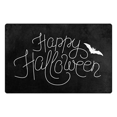 Imagem de ALAZA My Daily Happy Halloween tapete de área preto e branco 50,8 cm x 78,7 cm, tapete para porta para sala de estar, quarto, cozinha, banheiro, tapete estampado, exclusivo, leve