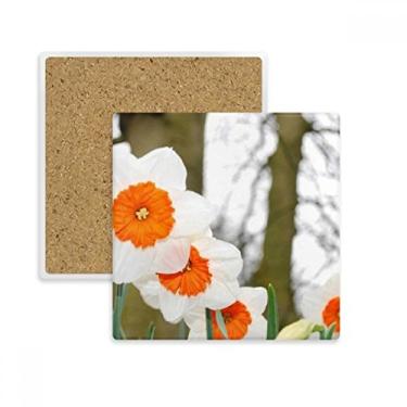 Imagem de Porta-copos quadrados com flores vermelhas e brancas para árvores, porta-copos, suporte de subplaca, pedra isolante