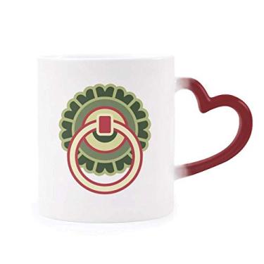 Imagem de Caneca de cerâmica de cobre com estampa chinesa sensível ao calor Caneca vermelha que muda de cor