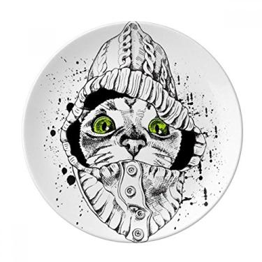 Imagem de Suéter branco cabeça de gato protege animal amante de animais de estimação prato decorativo de porcelana salver louça de jantar