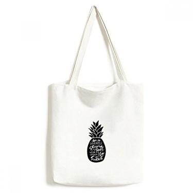 Imagem de Bolsa de lona preta Be a Pineapple com citação alta, bolsa de compras casual
