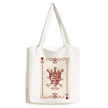 Imagem de Bolsa de lona com estampa de cartas de pôquer com estampa de esqueleto e coroa vermelha de diamantes, bolsa casual