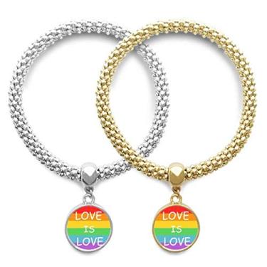 Imagem de DIYthinker Pulseira arco-íris gay lésbica transgênero LGBT amante pulseira pingente joia casal corrente presente