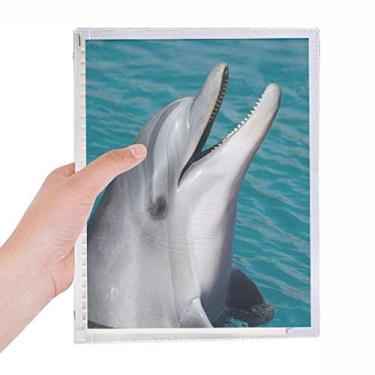 Imagem de Caderno com imagem natureza de golfinhos de água oceânica com folhas soltas e diário recarregável
