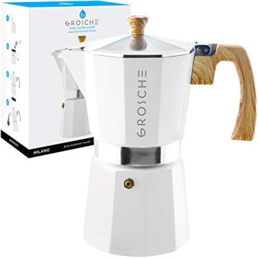 Imagem de GROSCHE Milano Moka Pot, Máquina de Espresso de fogão, Máquina de Café Greca, Cafeteira de Fogões e cafeteira para cafeteira de café, Branco, 9 cup