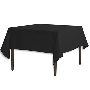 Imagem de LinenTablecloth Toalha de mesa quadrada de poliéster de 200 cm preta