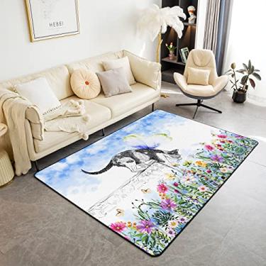 Imagem de Tapetes de área de gato 12 x 17, tapete de flor colorido, tapete de animal de estimação fofo, folhas florais de borboleta planta preto e branco kawaii fazenda azul tapete decorativo antiderrapante