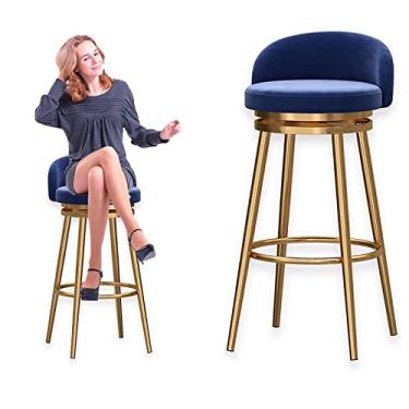 Imagem de Cadeiras de jantar cadeiras de sala de jantar banco de bar ajustável conjunto de 1/2, banco de altura de balcão cadeira de bar giratória estofada de veludo moldura de metal dourado (altura do assento: 65cm) Tudo está bem