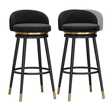 Imagem de Cadeiras de sala de jantar cadeiras de sala de jantar elegantes tamboretes de bar giratórios com pernas pretas conjunto de 2, moderna cadeira de cozinha para pequeno-almoço, tamborete alto de veludo, altura do assento 65/75 cm