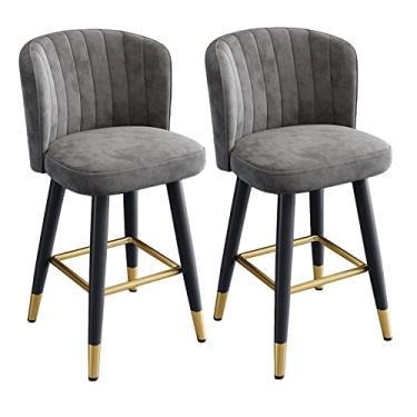 Imagem de Cadeiras de Jantar Cadeiras de Sala de Jantar Elegante Balcão de Veludo Giratório Banco de Bar Altura - Conjunto de 2 - Cadeira de Bar Giratória com Costas e Apoio para os Pés - Bancos de Cozinha com Altura de Balcão - Altura 65/75 cm para Kit
