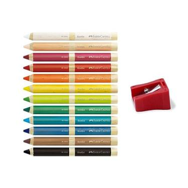 Imagem de Lapis Giz de Cera Ecogizes 12 Cores Faber Castell com Apontador Grande Pre Escolar Material Escolar Infantil Macio Espaço para Colocar Nome