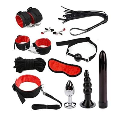 Imagem de Kit Bondage Bdsm 11 Peças Couro Chicote Venda Algema Mordaça