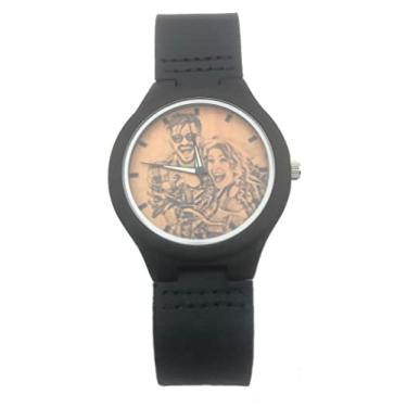 Imagem de SOONEEDEAR Relógio de madeira masculino personalizado com foto gravada no mostrador do relógio feito à mão de bambu natural relógios de pulso femininos para Natal, aniversário ou aniversário, Caixa de