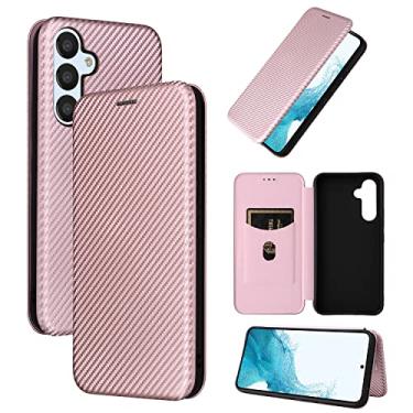 Imagem de Capas de telefone de fibra de carbono de carbono para Samsung Galaxy capa com 2 peças de protetor de tela carteira flip magnética capa com suporte para slot para cartão (rosa, para A14 5G)
