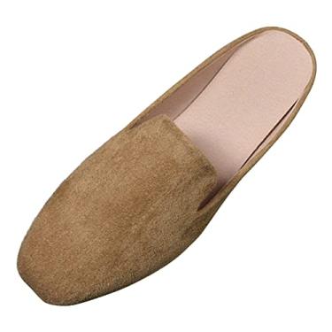 Imagem de Sandália feminina primavera e outono nova casual confortável cor sólida meia sandália de caminhada, Caqui, 6.5