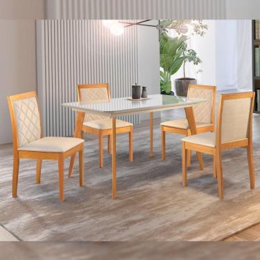 Imagem de Conjunto Sala de Jantar Mesa Versales 120cm com 4 Cadeiras Berlim Cinamomo/Off White/Bege
