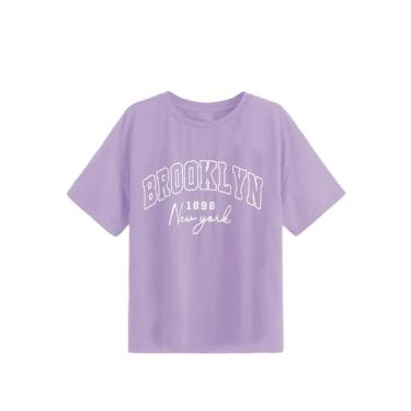 Imagem de SOLY HUX Camisetas femininas de manga curta com estampa de gato com gola redonda e estampa de gato camisetas de verão, Impressão de letra roxa violeta, 14 Anos