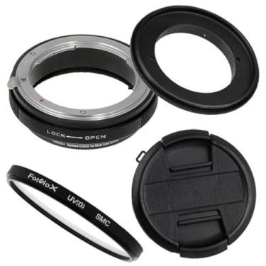 Imagem de Kit de filtro de anel reverso macro Fotodiox de 67 mm compatível com lentes de rosca de filtro de 67 mm para câmeras Nikon F-Mount - com filtro UV, adaptador de controle de abertura mecânico e tampa