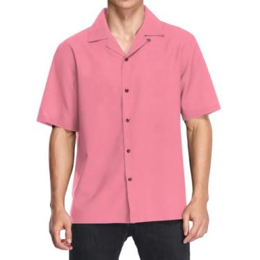 Imagem de Camisas havaianas masculinas de manga curta folgadas casuais com botões e blusas de praia de verão, Rosa salmão, GG