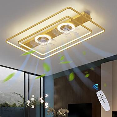 Imagem de Ventilador de teto LED com iluminação, novo design de ventilador duplo lâmpada de teto grande lâmpada de sala de estar ventilador de mesa de jantar luz de teto, controle remoto silencioso qu