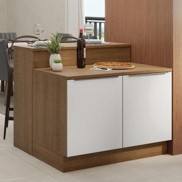Imagem de Ilha de Cozinha com Bancada e Balcão 120 cm Rustic/Branco Lux Madesa