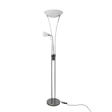 Imagem de Luminária Coluna Abajur de Chão em Metal Cromado e Vidro Branco Fosco com Luz para Leitura 1,8m F019