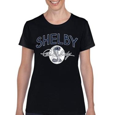 Imagem de Camiseta feminina vintage com logotipo Shelby Cobra American Legendary Mustang 427 GT500 GT350 Performance Powered by Ford, Preto, M