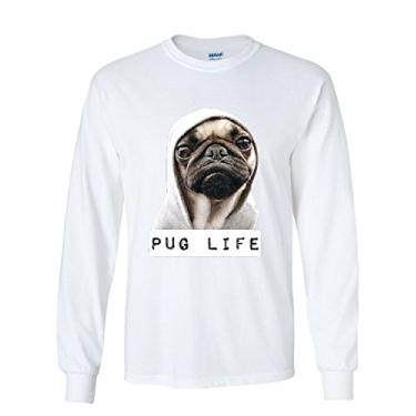 Imagem de Camiseta divertida de manga comprida Pug Life Gangsta Parody Hipster Humor Dog Pet, Branco, XG