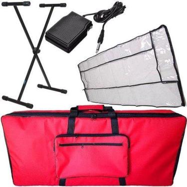 Imagem de Kit Capa Acolchoada Para Teclado 5/8 Vermelha Com Acessórios