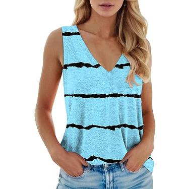 Imagem de Camisetas femininas estampadas para sair, plus size, sem mangas, sexy, camisetas de verão, floral, túnica atlética, Azul claro, XXG